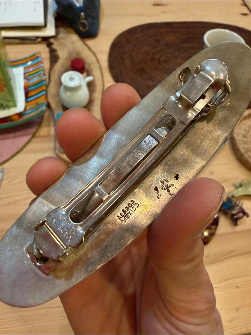 leather and Abalone Shell Hair Barrette - Women Accessories
